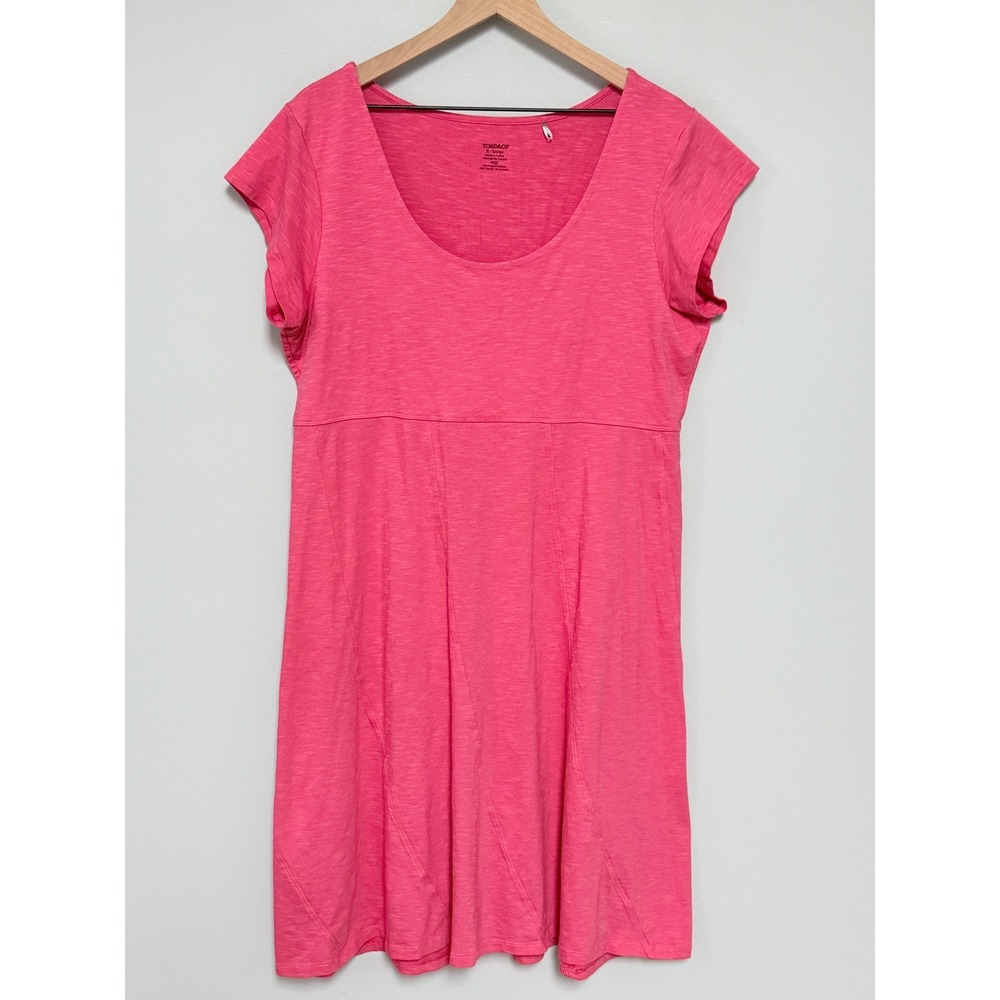 Toad&Co Scoop Neck Short Sleeve Dress Pink Sorbet organic Cotton Stretch Size XL